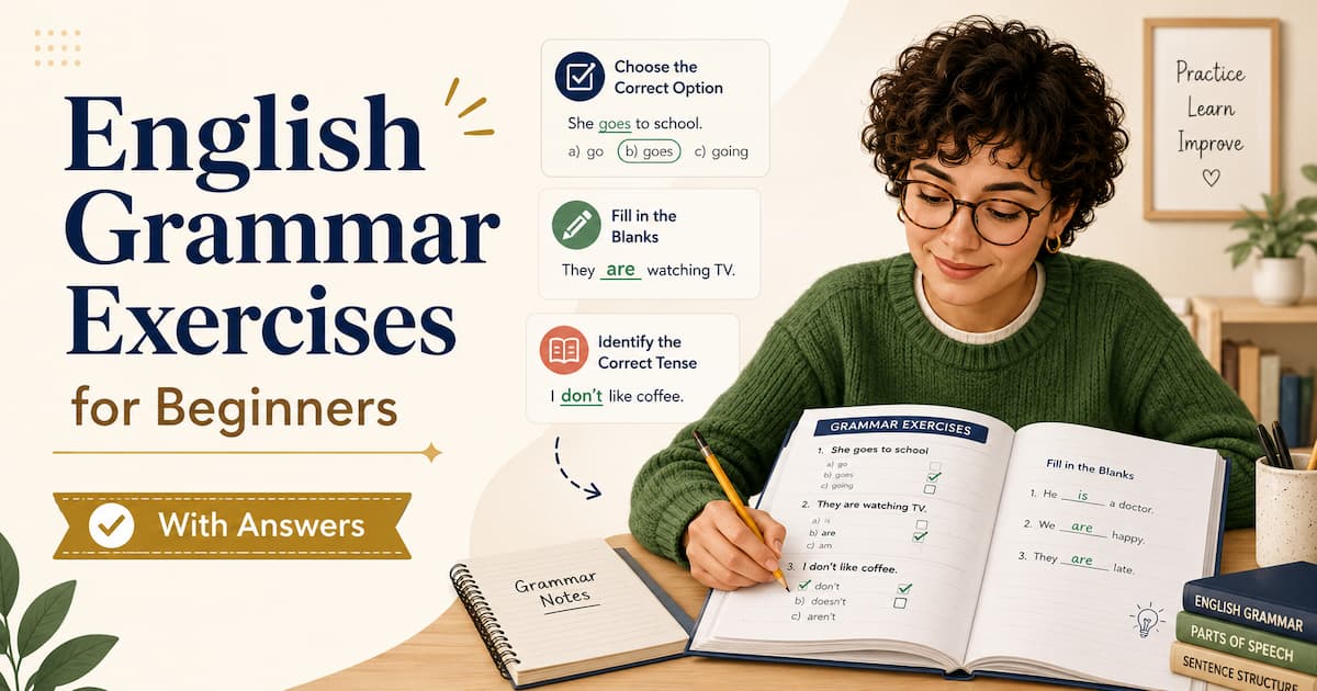 English Grammar Exercises For Beginners with answers.