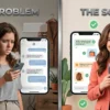 A split screen showing a frustrated seller and a confident seller who knows exactly How to Chat with Customers Online to sell smart fit coats.